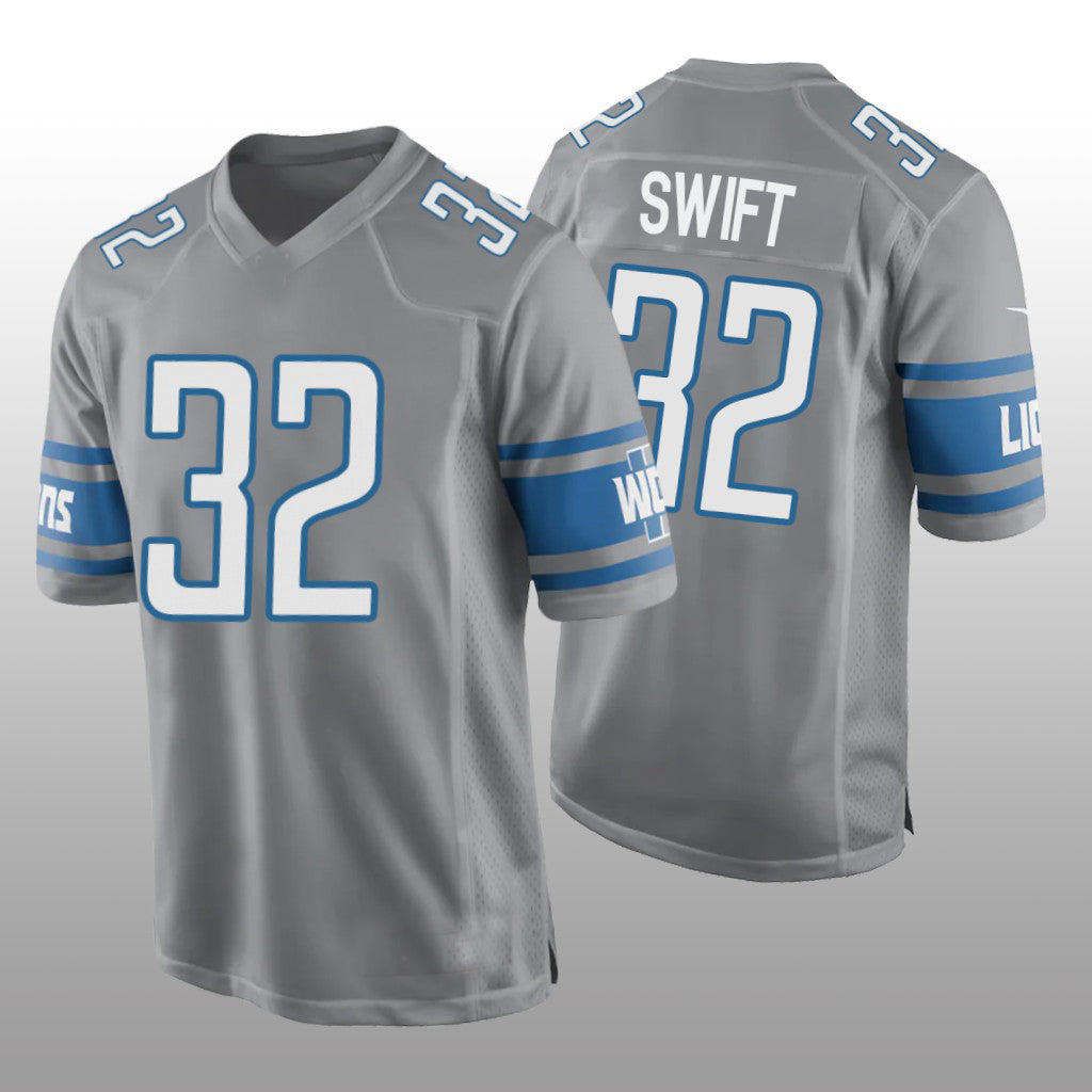 D.Lions #32 D'Andre Swift Alternate Game Jersey - Silver Stitched American Football Jerseys - Main View