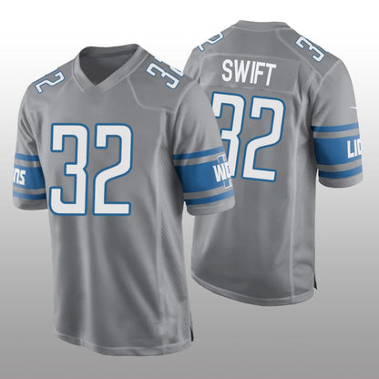 D.Lions #32 D'Andre Swift Alternate Game Jersey - Silver Stitched American Football Jerseys - Main View