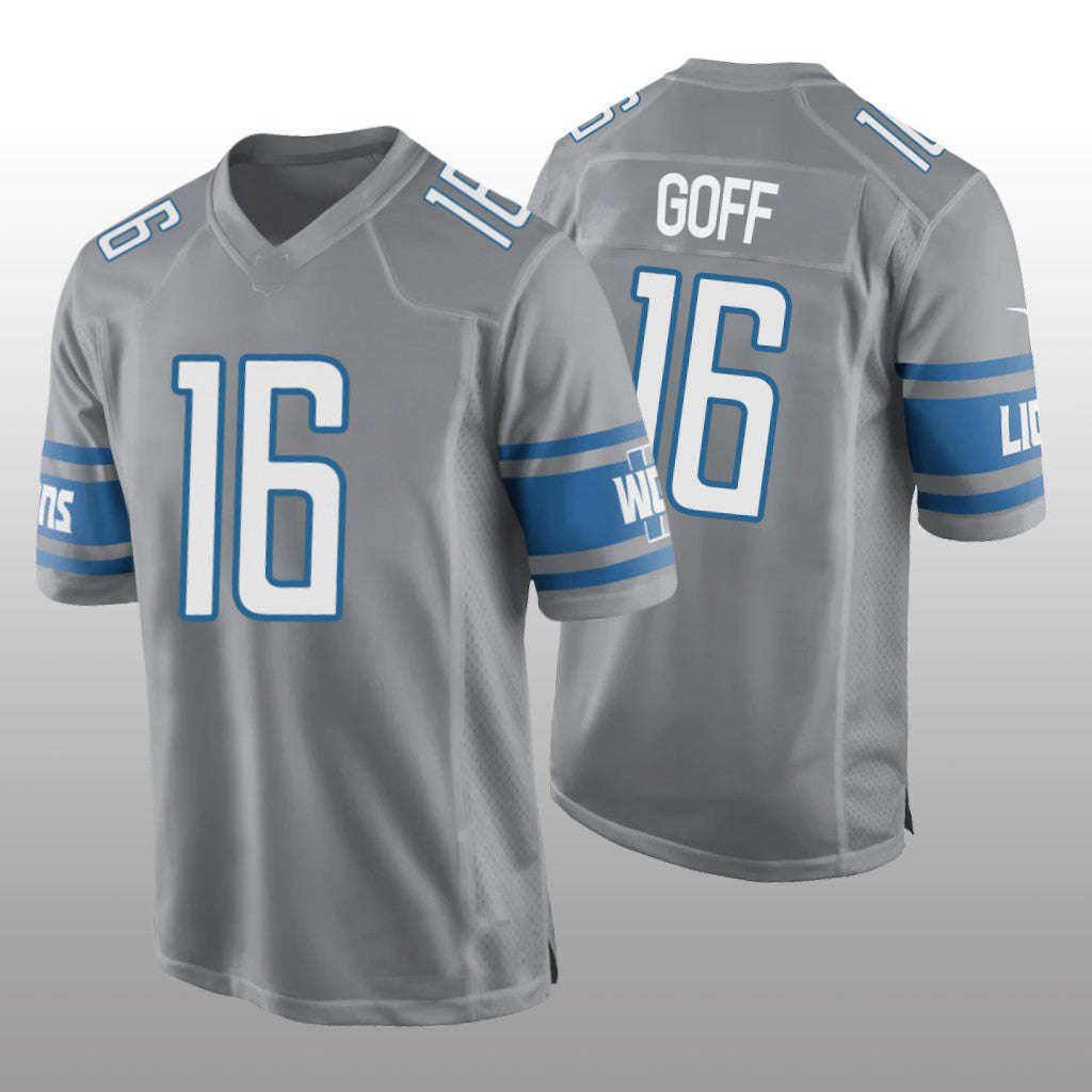 D.Lions #16 Jared Goff Alternate Game Jersey - Silver Stitched American Football Jerseys - Main View