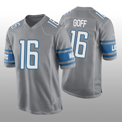D.Lions #16 Jared Goff Alternate Game Jersey - Silver Stitched American Football Jerseys - Main View