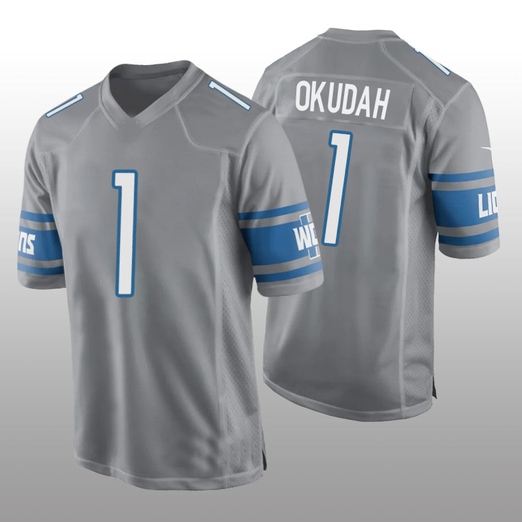 D.Lions #1 Jeff Okudah Alternate Game Jersey - Silver Stitched American Football Jerseys - Main View