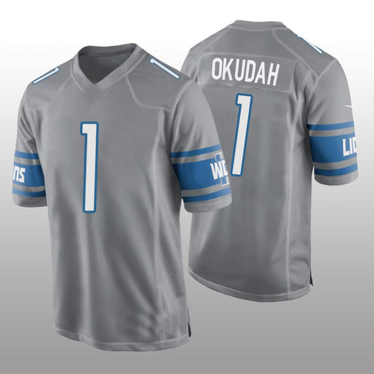 D.Lions #1 Jeff Okudah Alternate Game Jersey - Silver Stitched American Football Jerseys - Main View