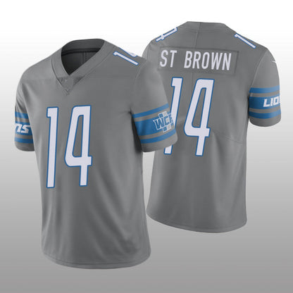 D.Lions NO. 14 Amon-Ra St. Brown Silver Vapor Limited Jersey Stitched American Football Jerseys - Main View