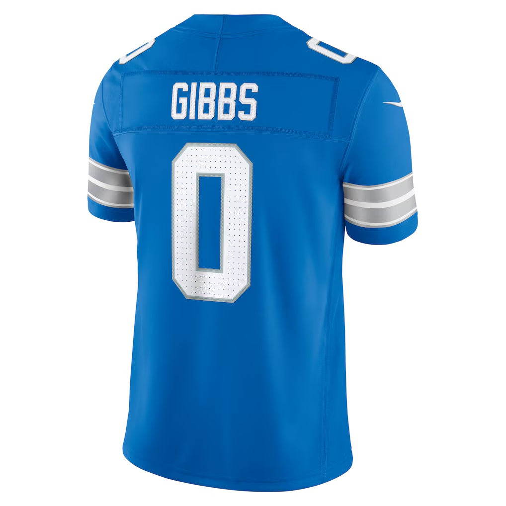D.Lions #0 Jahmyr Gibbs Blue Team Vapor F.U.S.E. Stitched Limited Football Jersey - Main View