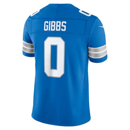 D.Lions #0 Jahmyr Gibbs Blue Team Vapor F.U.S.E. Stitched Limited Football Jersey - Main View