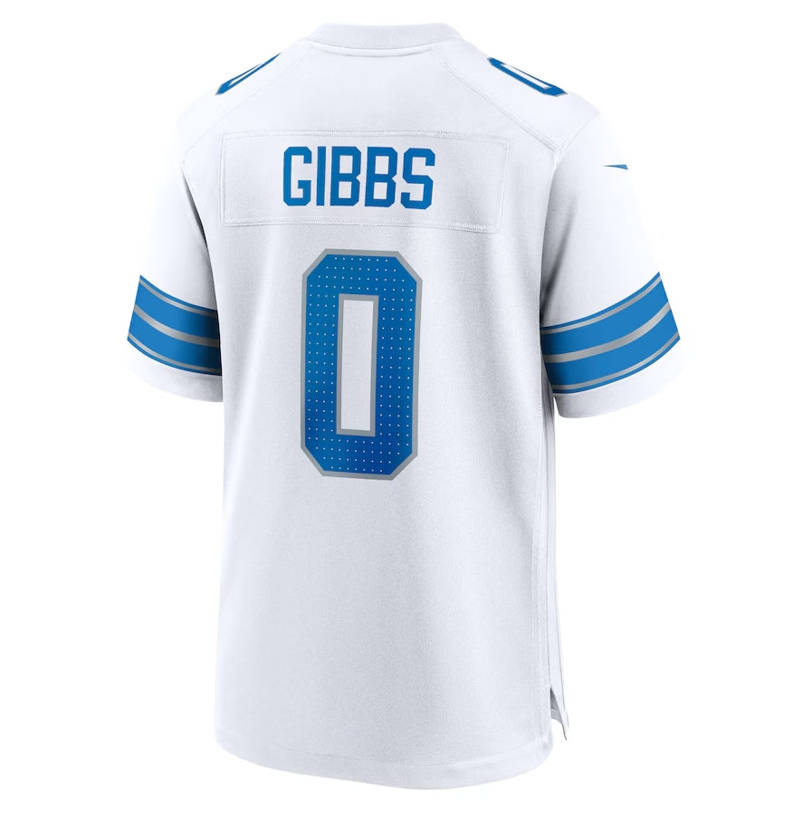 D.Lions #0 Jahmyr Gibbs White Game Player American Football Jerseys - Main View