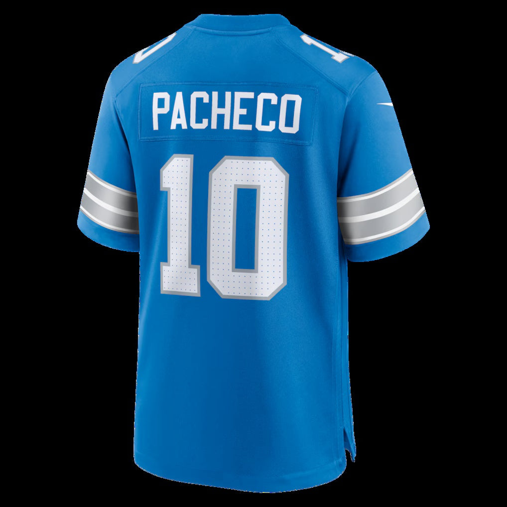 D.Lions #10 Isiah Pacheco Blue Team Game American Football Jersey - Main View