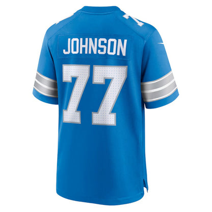 D.Lions #77 Zack Johnson Blue Team Game American Football Jersey - Main View