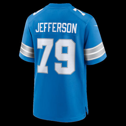 D.Lions #79 Quinton Jefferson Blue Team Game American Football Jersey - Main View