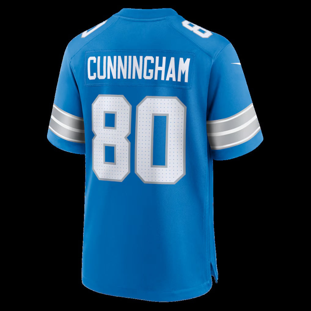 D.Lions #80 Malik Cunningham Blue Team Game American Football Jersey - Main View