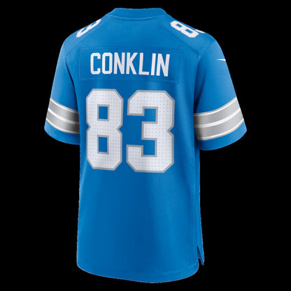 D.Lions #83 Tyler Conklin Blue Team Game American Football Jersey - Main View