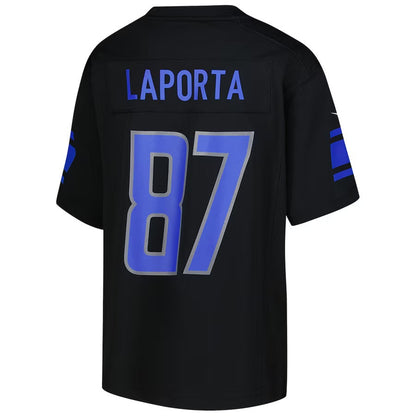 D.Lions #87 Sam LaPorta Black Game American Football Jersey - Main View