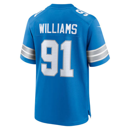 D.Lions #91 Tyleik Williams Blue Team Game American Football Jersey - Main View
