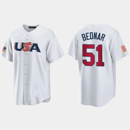 #51 DAVID BEDNAR PITTSBURGH PIRATES 2023 WORLD BASEBALL CLASSIC USA REPLICA JERSEY ¨C WHITE Stitches Baseball Jerseys - Main View