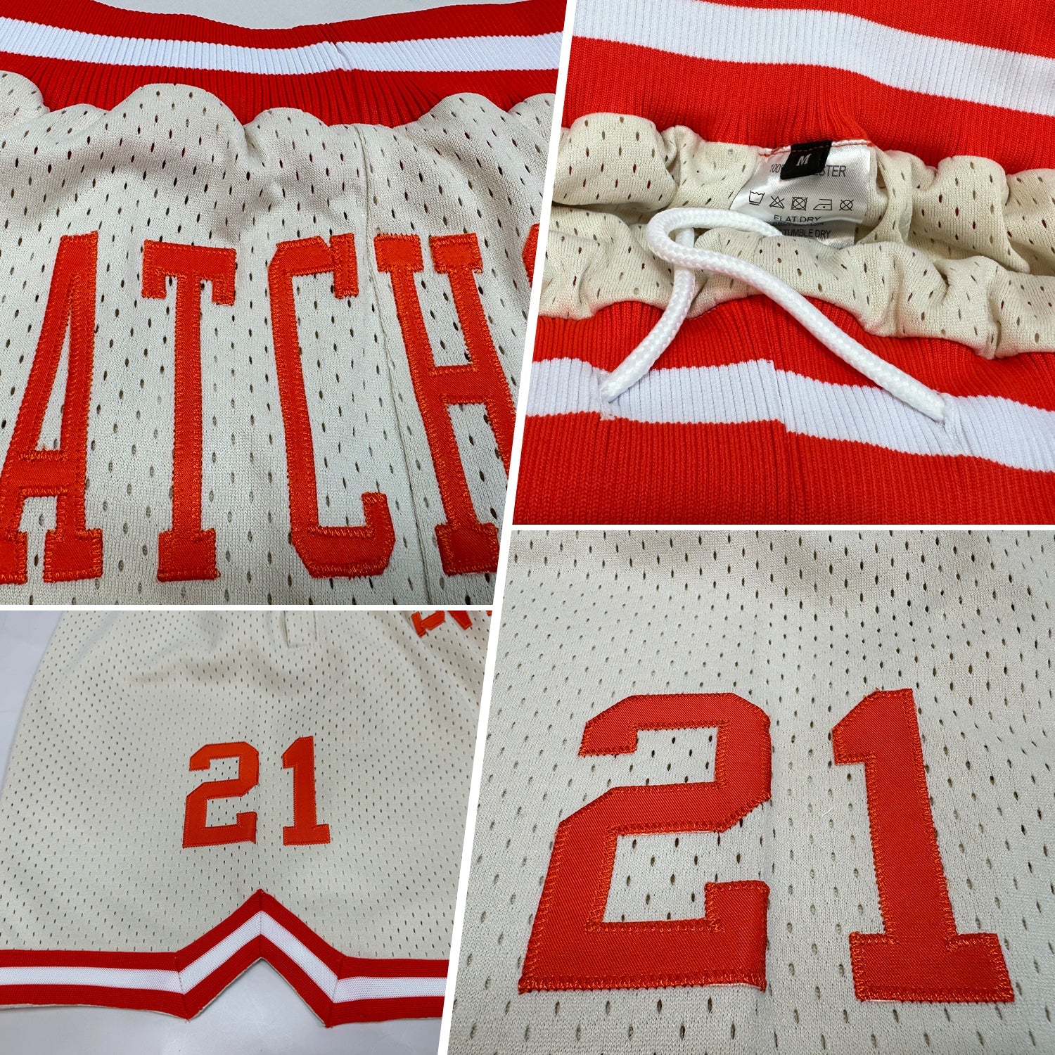 Custom Cream Orange-White Authentic Throwback Basketball Shorts view 2