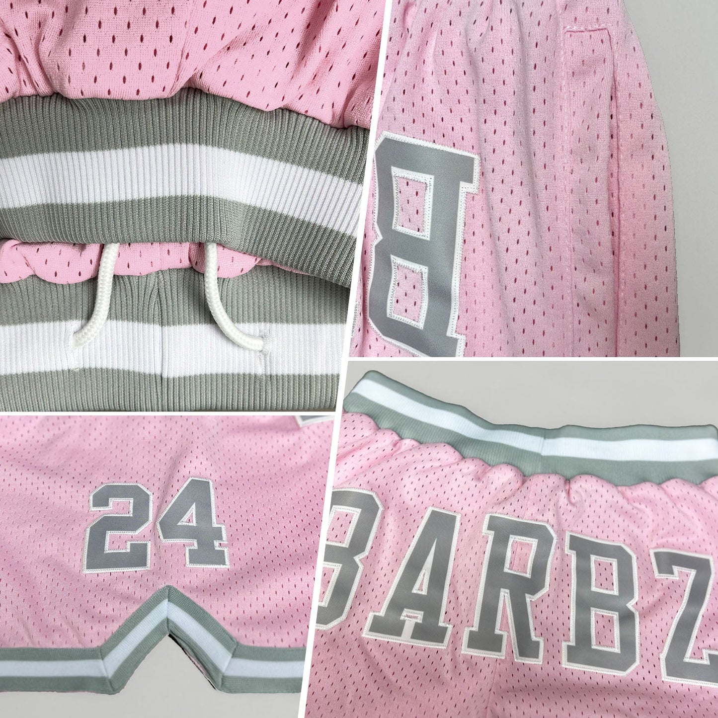 Custom Light Pink Gray-White Authentic Throwback Basketball Shorts view 2