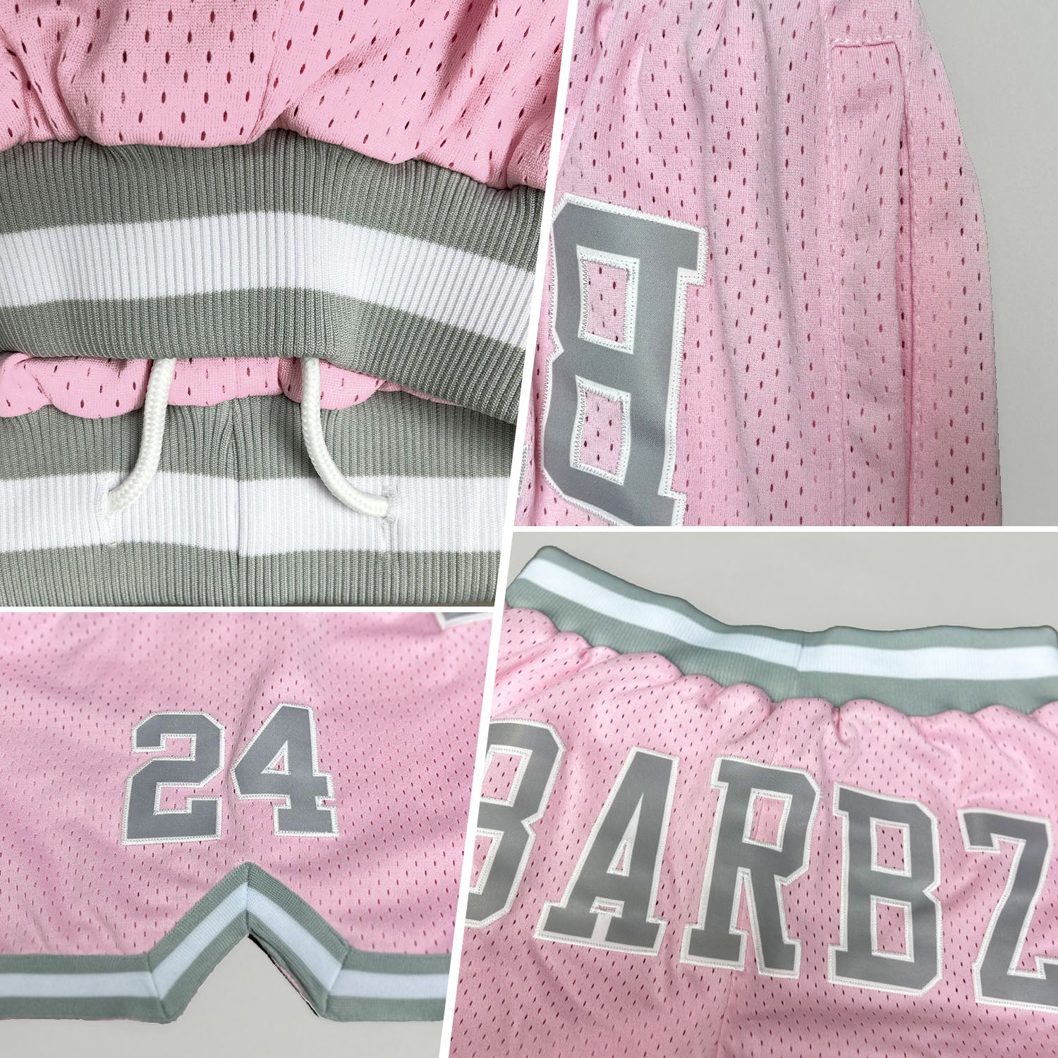 Custom Light Pink Gray-White Authentic Throwback Basketball Shorts view 2