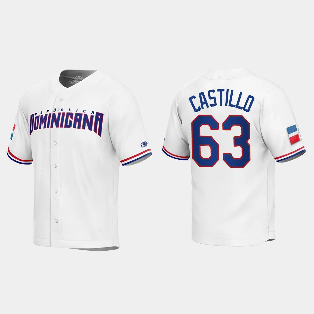 #63 DIEGO CASTILLO DOMINICAN REPUBLIC BASEBALL 2023 WORLD BASEBALL CLASSIC REPLICA JERSEY ¨C WHITE Stitches Baseball Jerseys - Main View