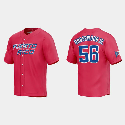 #56 DUANE UNDERWOOD JR. PUERTO RICO BASEBALL 2023 WORLD BASEBALL CLASSIC JERSEY ¨C RED Stitches Baseball Jerseys - Main View