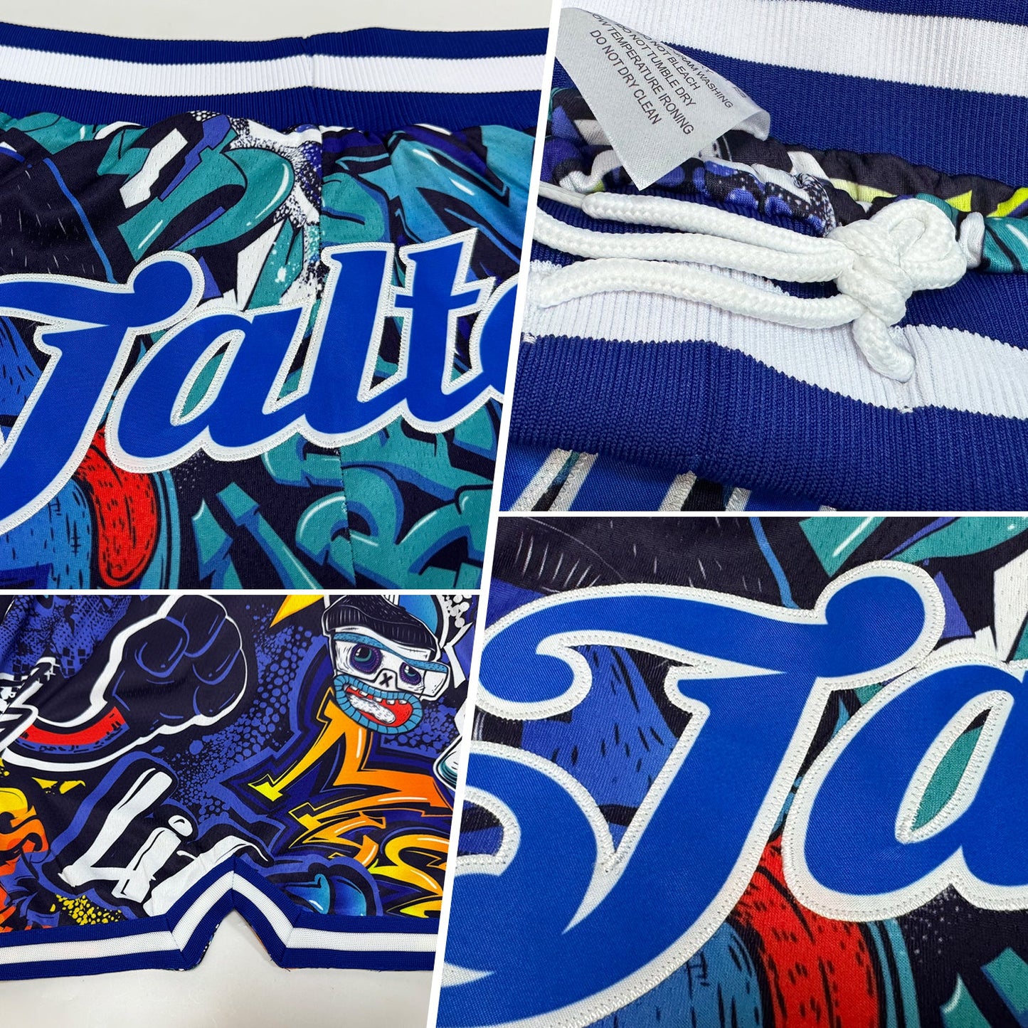Custom Graffiti Pattern Royal-White 3D Authentic Basketball Shorts view 2