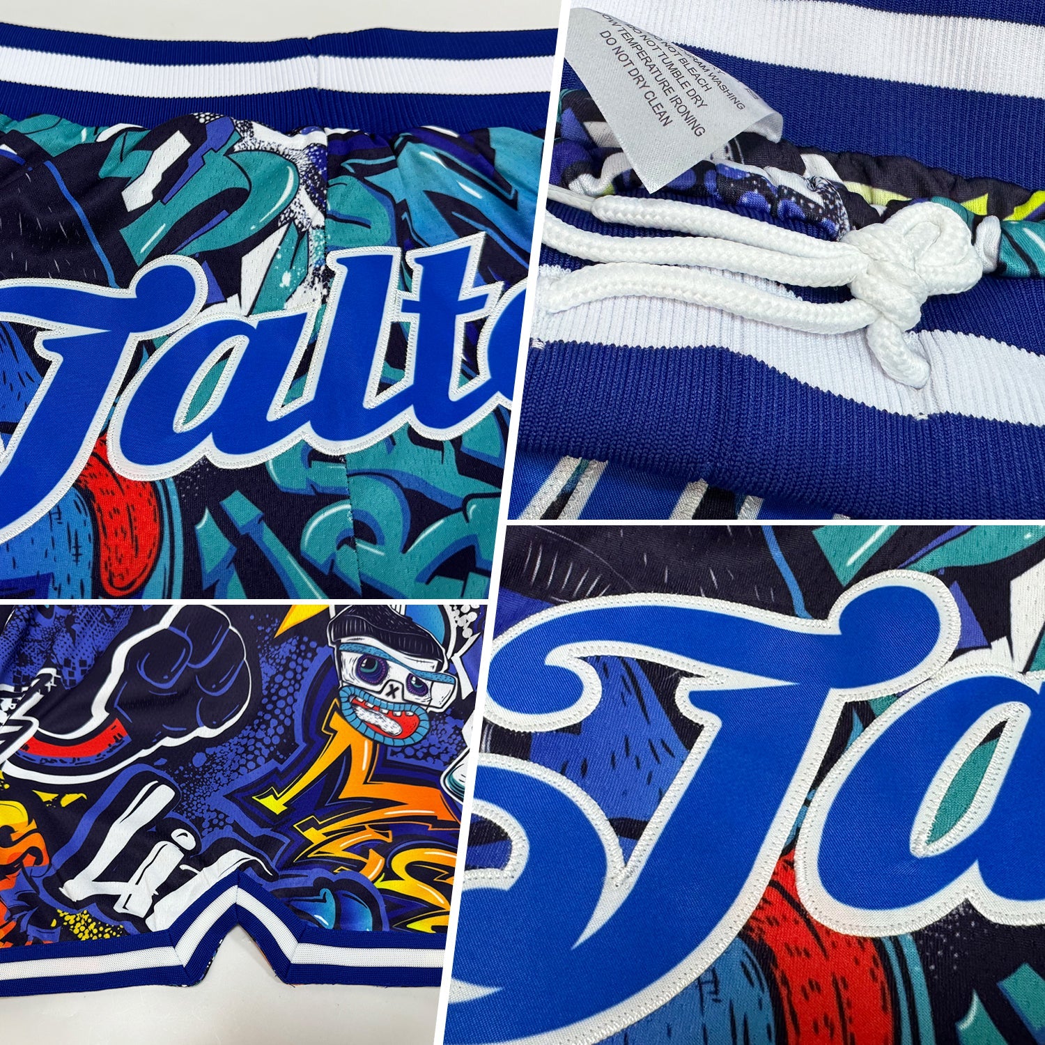Custom Graffiti Pattern Royal-White 3D Authentic Basketball Shorts view 2