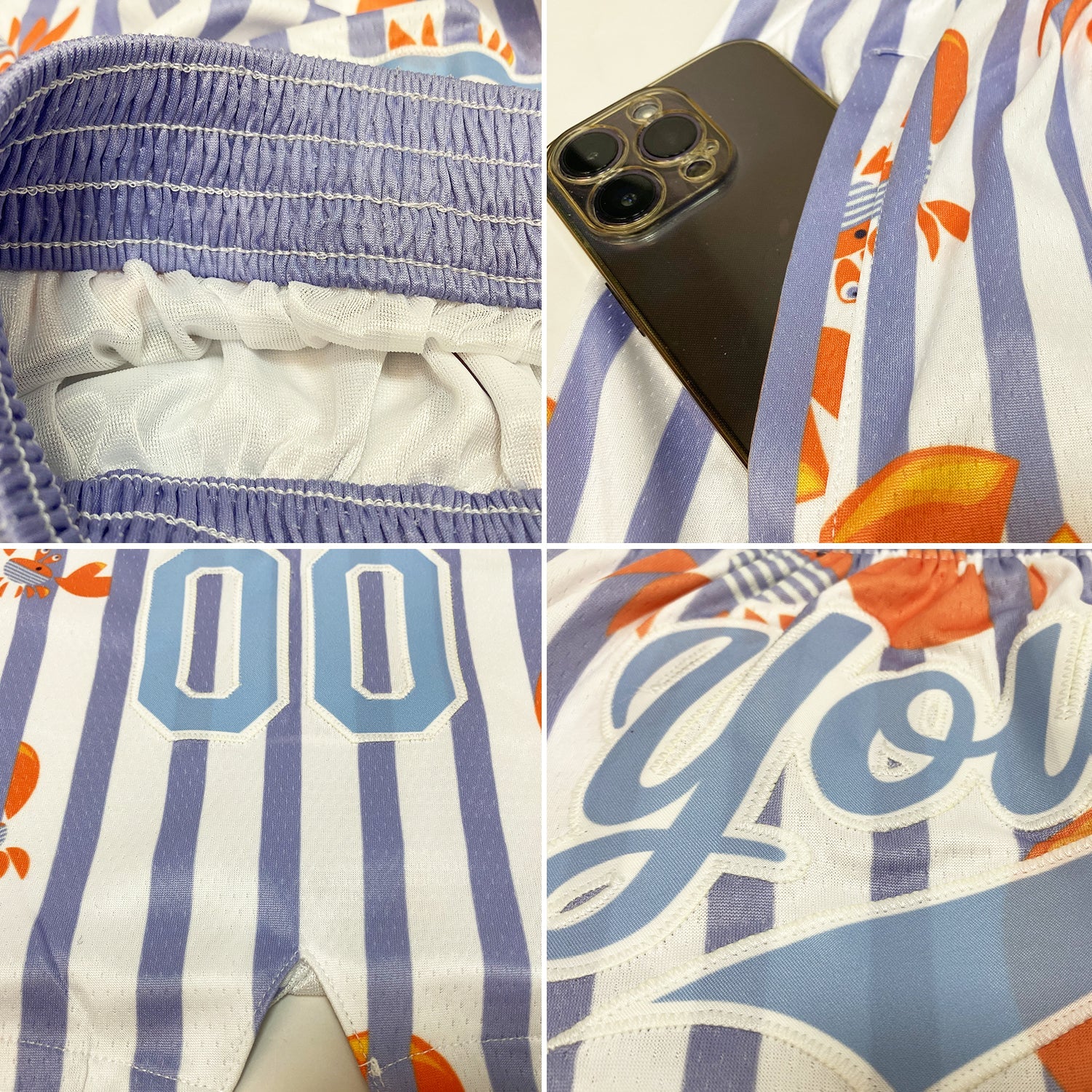 Custom Light Blue White 3D Pattern Crab Argentina Authentic Basketball Shorts view 4