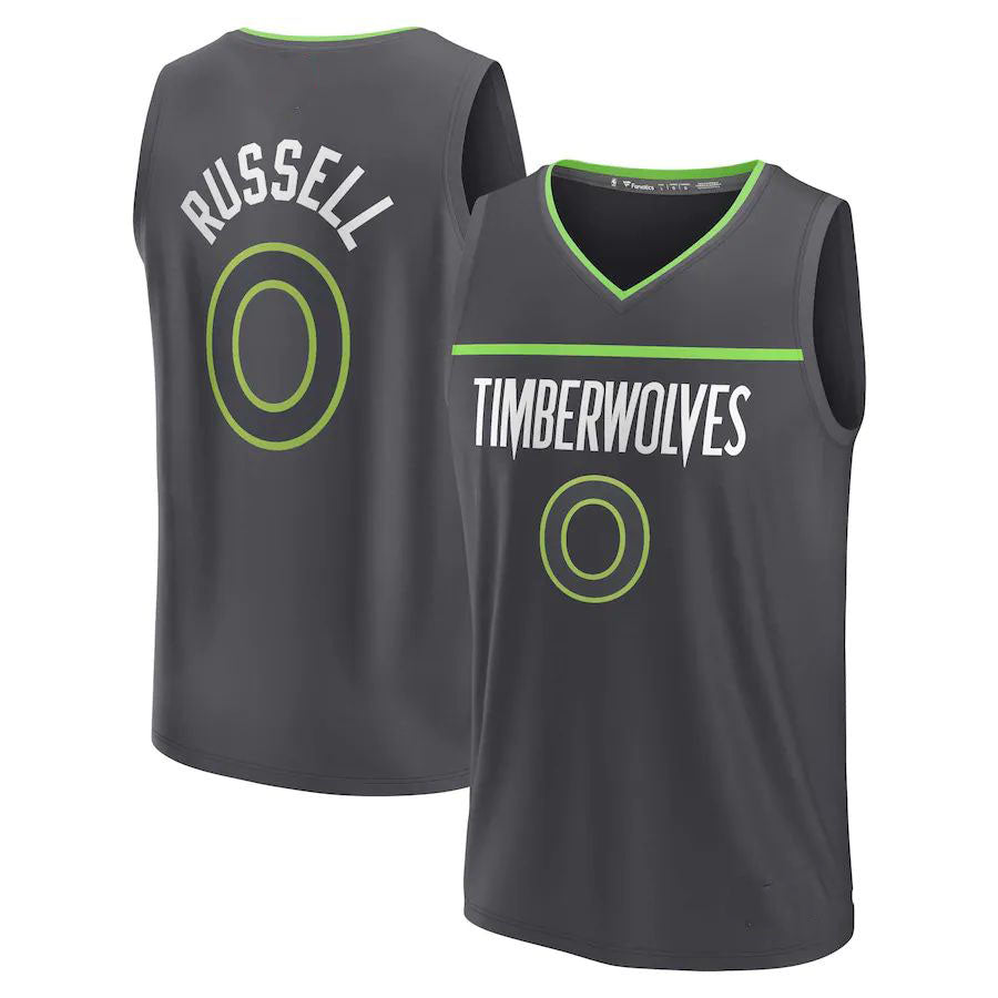 M.Timberwolves #0 D'Angelo Russell Fanatics Branded 2022-23 Fast Break Replica Jersey Anthracite Statement Edition Stitched American Basketball Jersey - Main View