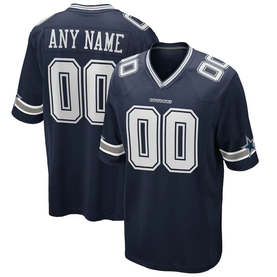 Custom D.Cowboys Navy Game Jersey Stitched Football Jerseys - Main View