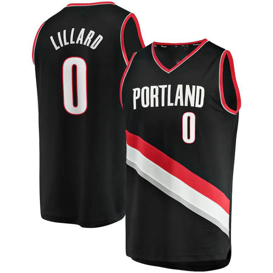P.Trail Blazers #0 Damian Lillard Fanatics Branded 2020-21 Fast Break Replica Jersey Icon Edition Black Stitched American Basketball Jersey - Main View