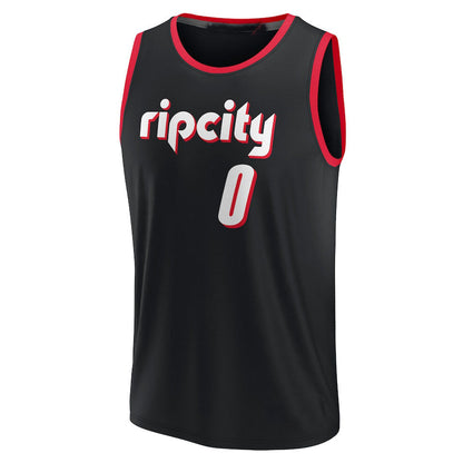 P.Trail Blazers #0 Damian Lillard Fanatics Branded 2021-22 Fast Break Replica Jersey City Edition Black Stitched American Basketball Jersey - Main View