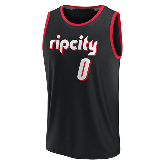P.Trail Blazers #0 Damian Lillard Fanatics Branded 2021-22 Fast Break Replica Jersey City Edition Black Stitched American Basketball Jersey - Main View