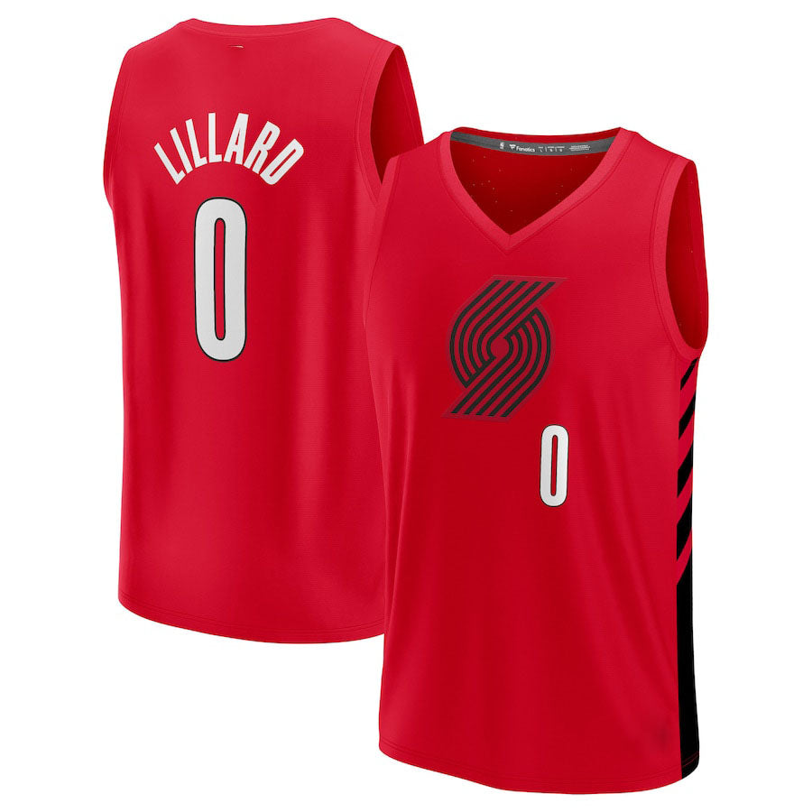 P.Trail Blazers #0 Damian Lillard Fanatics Branded 2022-23 Fast Break Jersey Statement Edition Red Stitched American Basketball Jersey - Main View