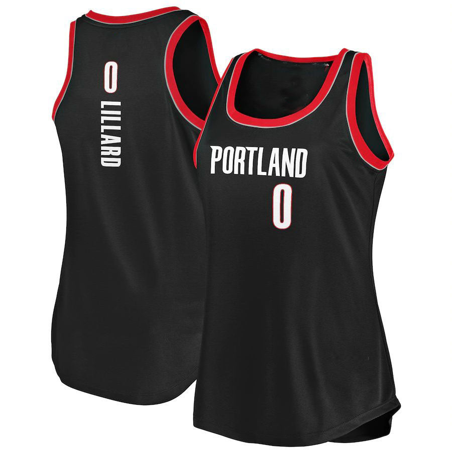 P.Trail Blazers #0 Damian Lillard Fanatics Branded Women's 2020-21 Fast Break Tank Jersey Icon Edition Black Stitched American Basketball Jersey - Main View