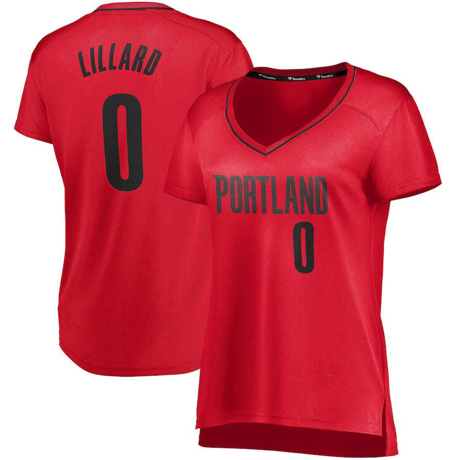 P.Trail Blazers #0 Damian Lillard Fanatics Branded Women's Fast Break Player Jersey Statement Edition Red Stitched American Basketball Jersey - Main View