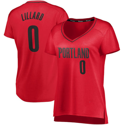 P.Trail Blazers #0 Damian Lillard Fanatics Branded Women's Fast Break Player Jersey Statement Edition Red Stitched American Basketball Jersey - Main View