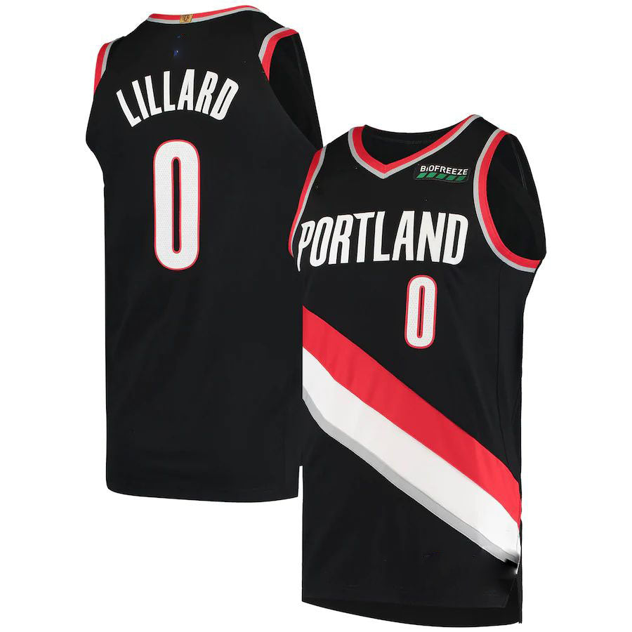 P.Trail Blazers #0 Damian Lillard 2020-21 Authentic Jersey Icon Edition Black Stitched American Basketball Jersey - Main View