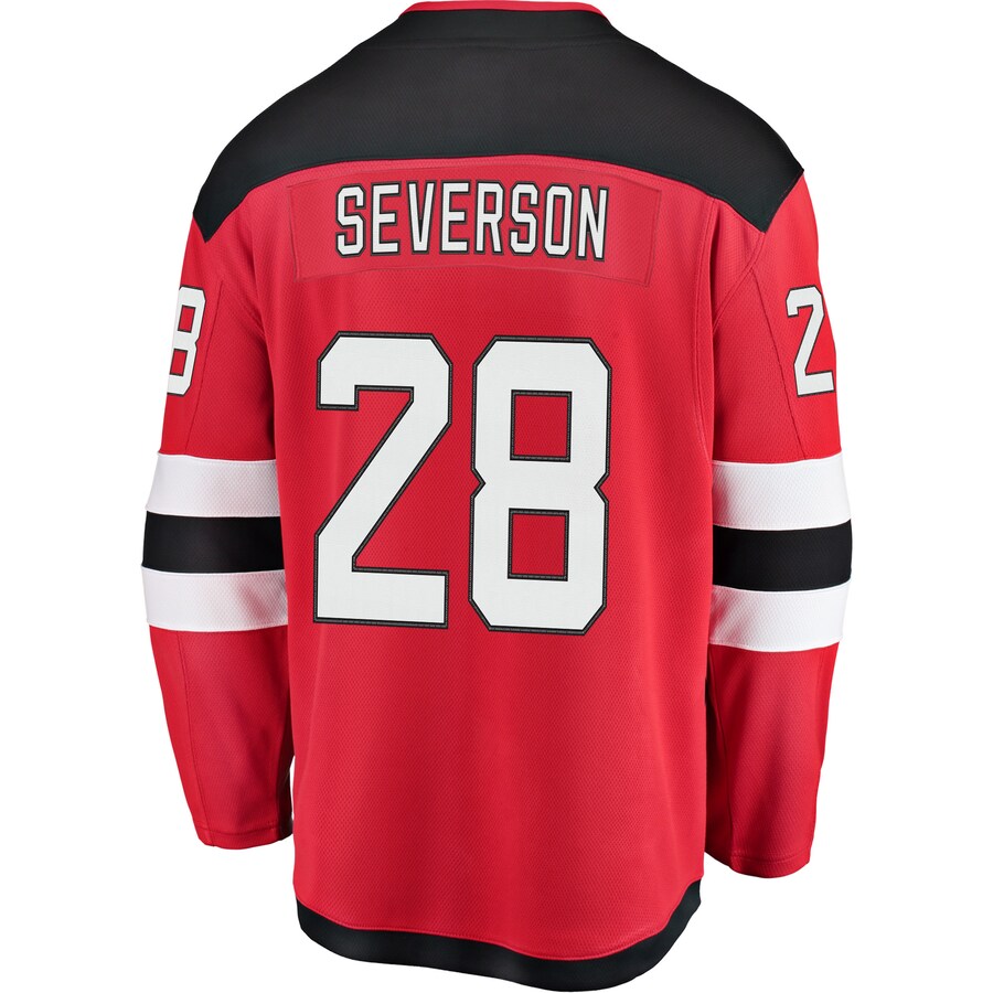 NJ.Devils #28 Damon Severson Fanatics Branded Home Breakaway Player Jersey Red Stitched American Hockey Jerseys - Main View