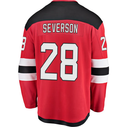 NJ.Devils #28 Damon Severson Fanatics Branded Home Breakaway Player Jersey Red Stitched American Hockey Jerseys - Main View