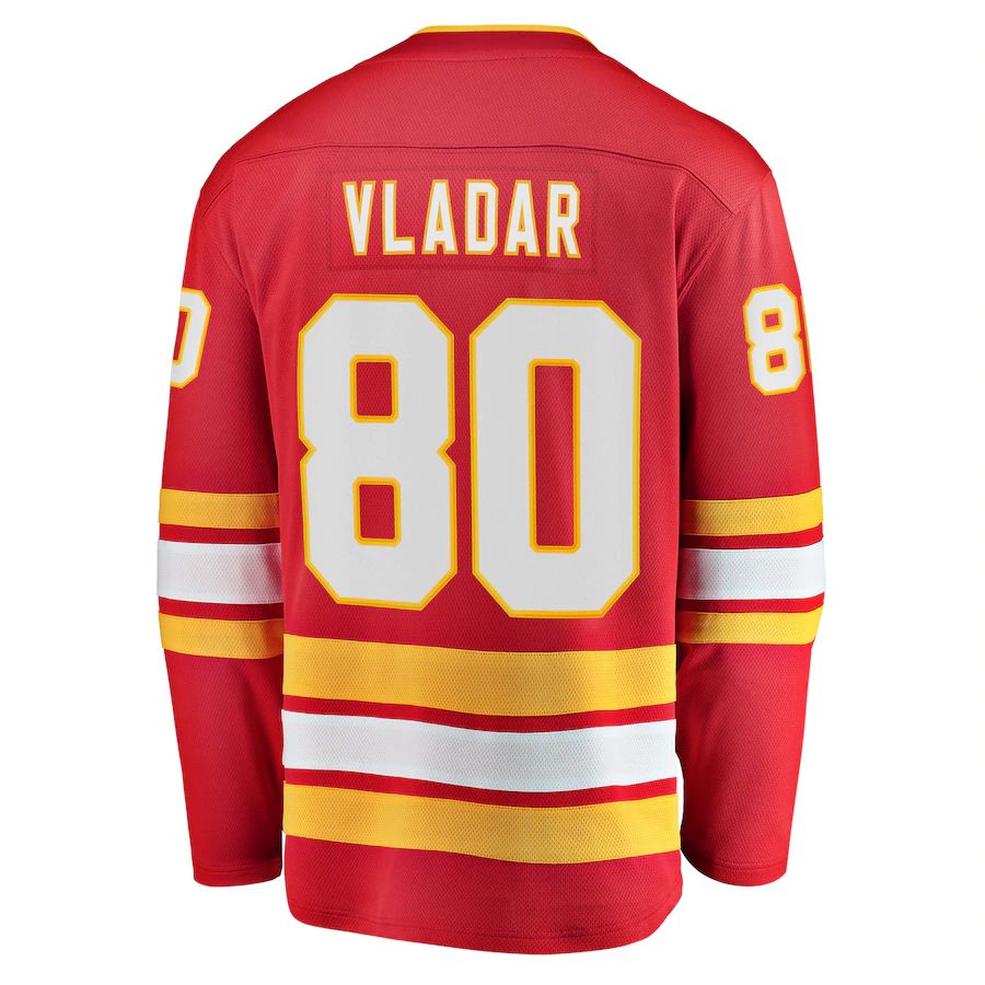 C.Flames #80 Daniel Vladar Fanatics Branded Home Breakaway Player Jersey Red Stitched American Hockey Jerseys - Main View