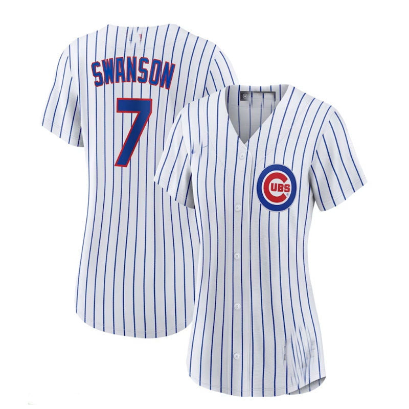 Chicago Cubs #7 Dansby Swanson Home Replica Player Jersey - White Royal Baseball Jerseys - Main View