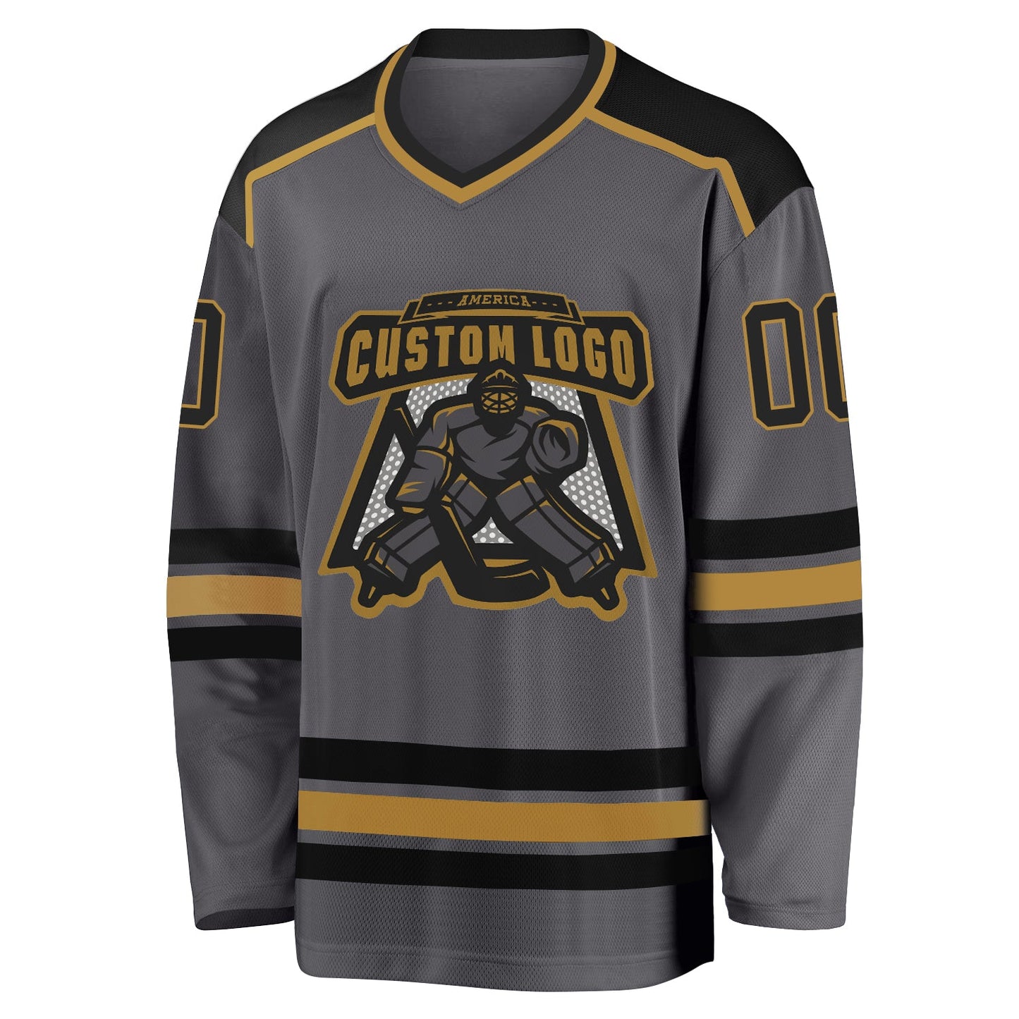 Custom Steel Gray Black-Old Gold Hockey Jersey view 2