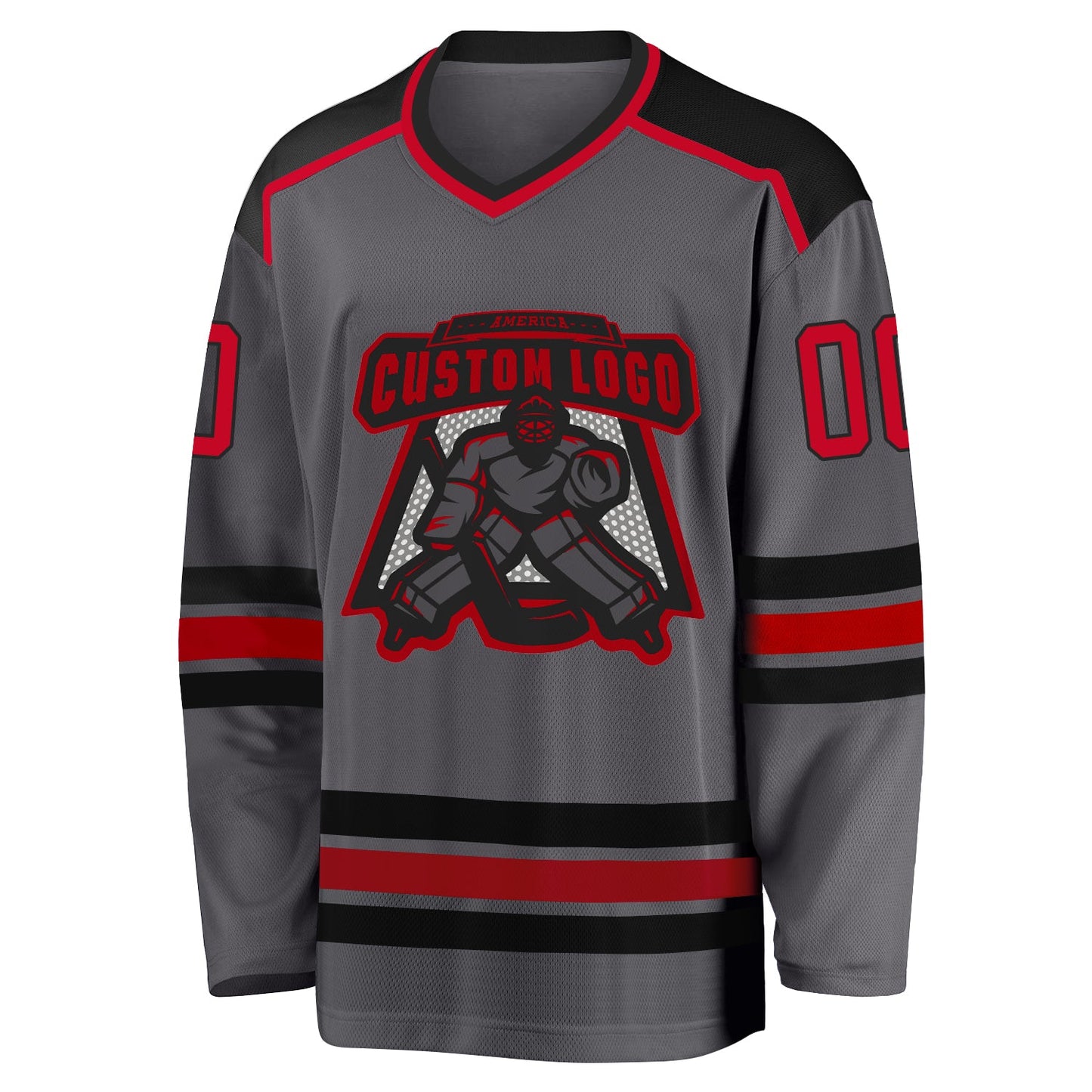 Custom Steel Gray Red-Black Hockey Jersey view 2