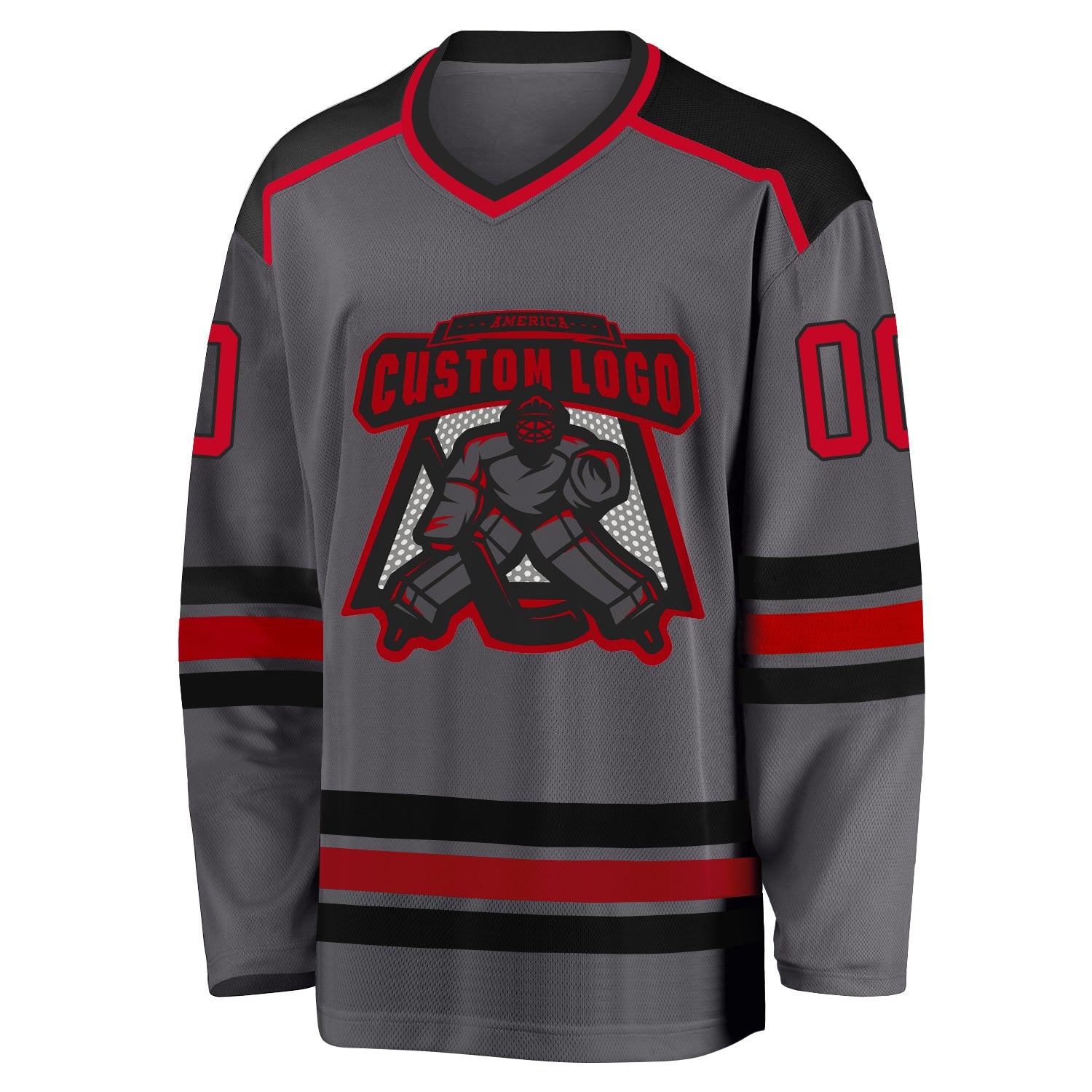 Custom Steel Gray Red-Black Hockey Jersey view 2
