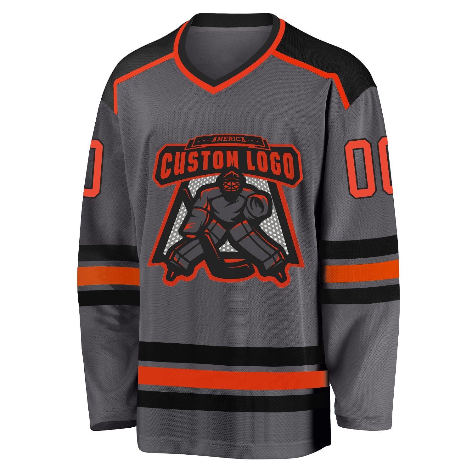 Custom Steel Gray Orange-Black Hockey Jersey view 2