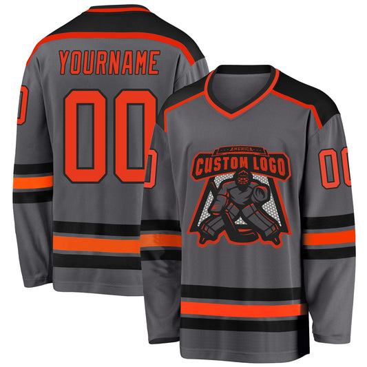 Custom Steel Gray Orange-Black Hockey Jersey - Main View