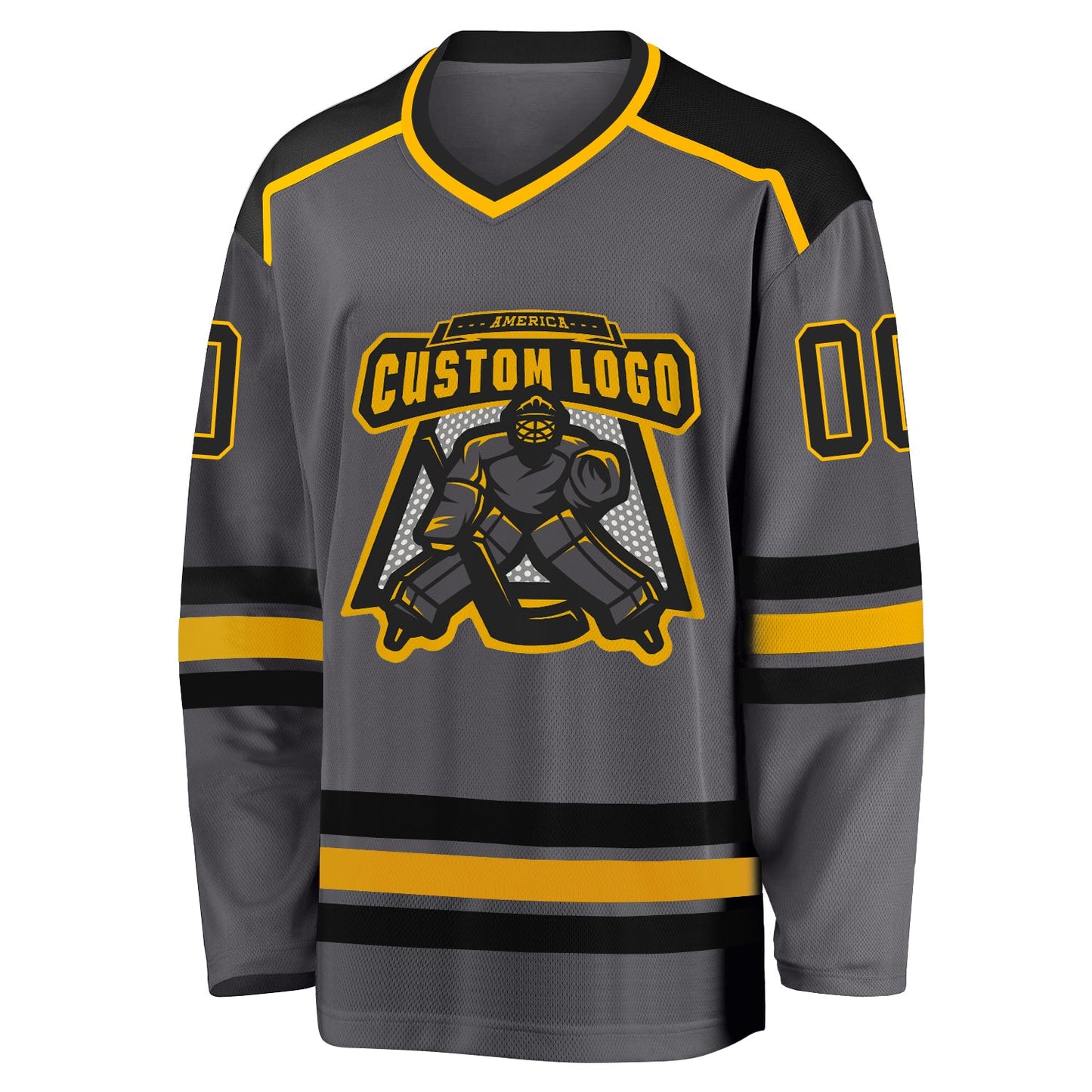 Custom Steel Gray Black-Gold Hockey Jersey view 2