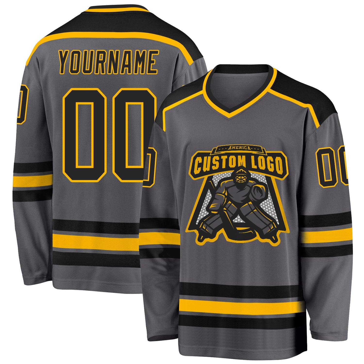 Custom Steel Gray Black-Gold Hockey Jersey - Main View