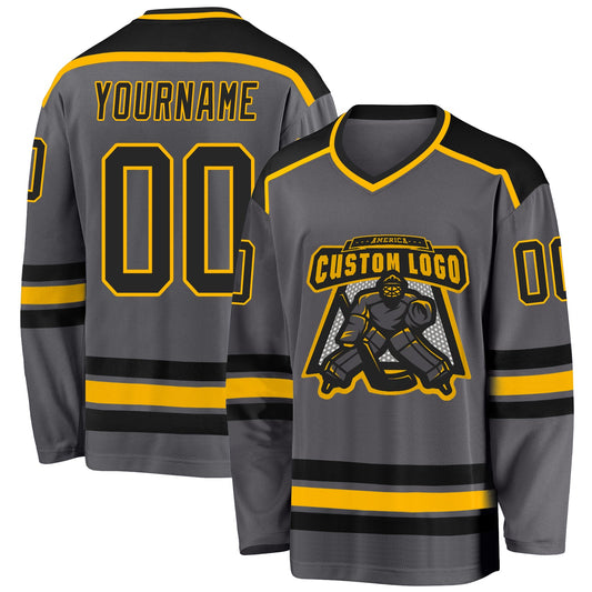 Custom Steel Gray Black-Gold Hockey Jersey - Main View
