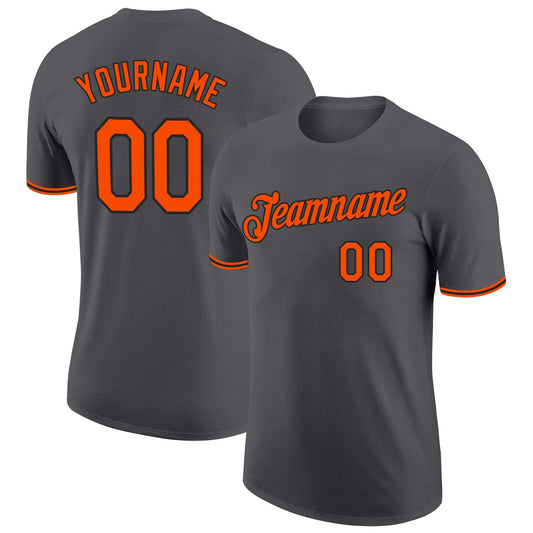 Custom Steel Gray Orange-Black Performance T-Shirt - Main View