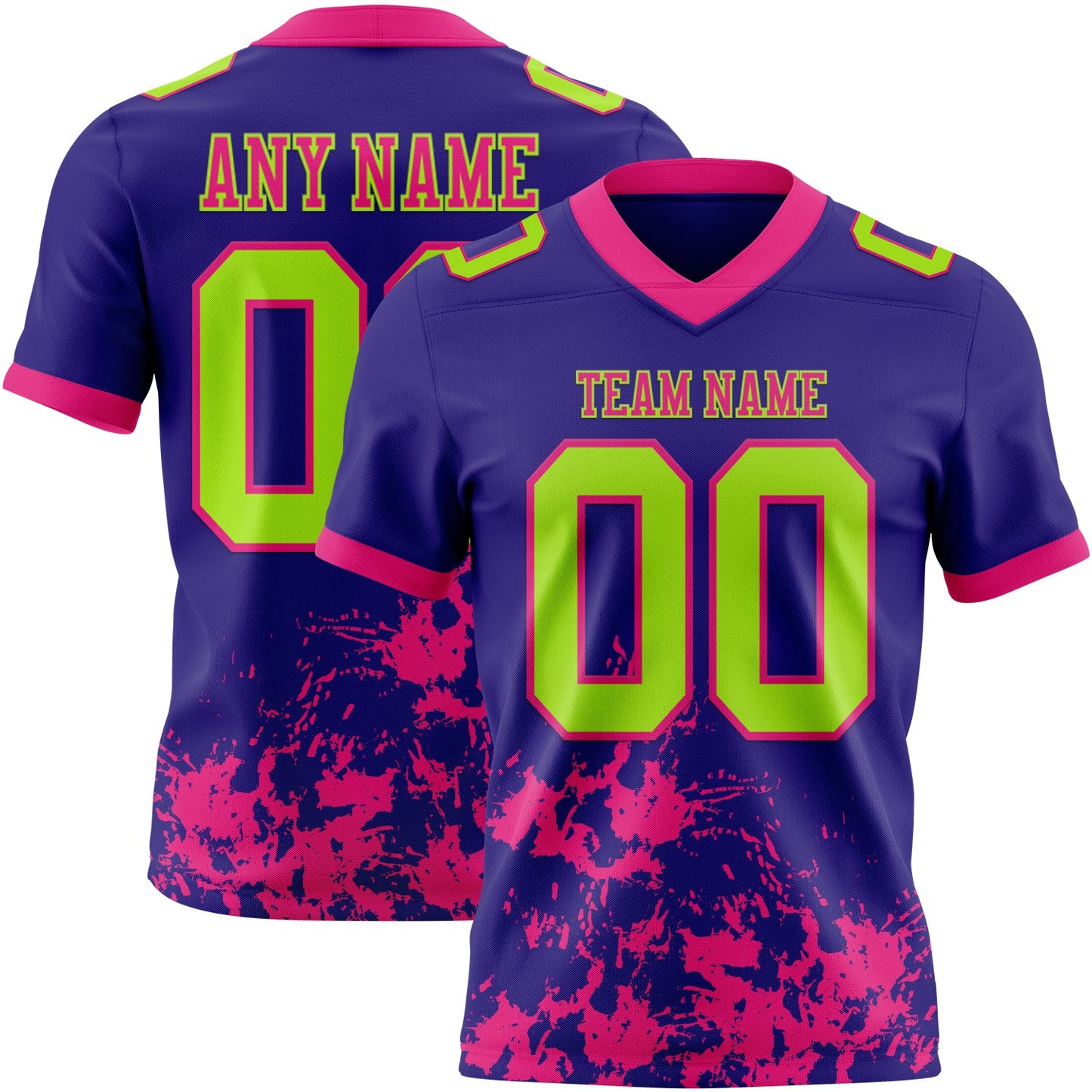 Custom Dark Purple Neon Green-Hot Pink 3D Pattern Splash Authentic Football Jersey - Main View
